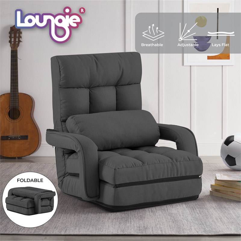 Posh Living Yuvraj Linen Recliner/Floor Chair Dark Grey