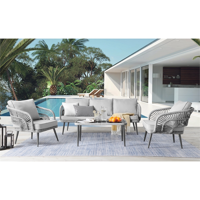 Posh Living Tim  Outdoor 4pc Seating Group Light Grey