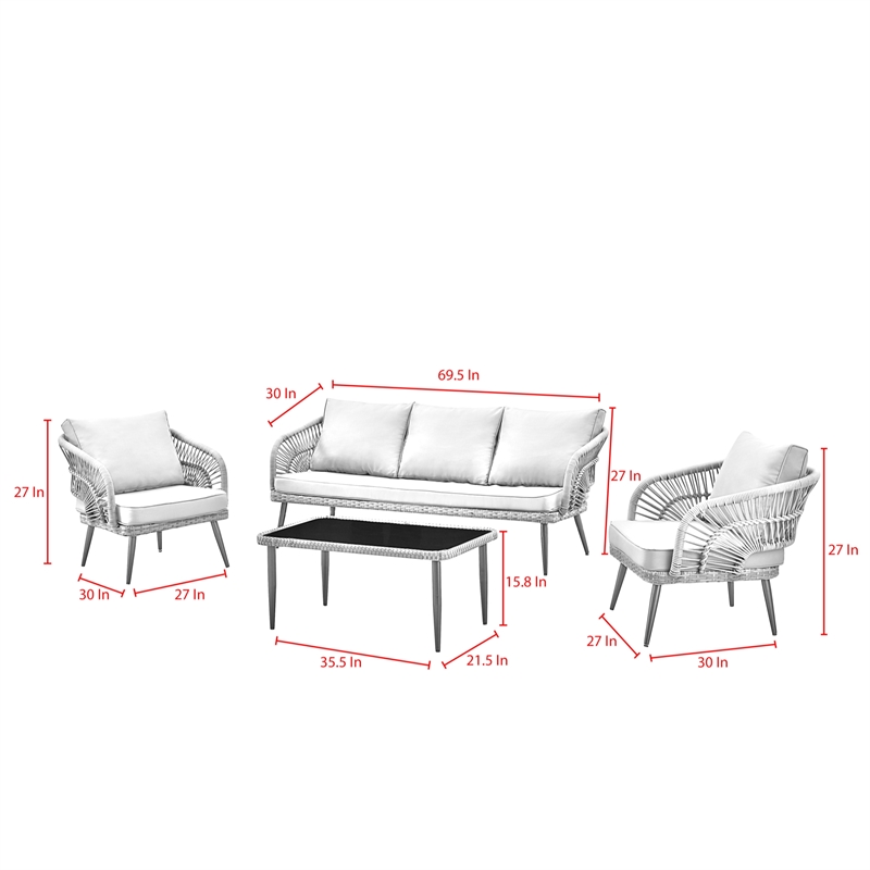Posh Living Tim  Outdoor 4pc Seating Group Light Grey