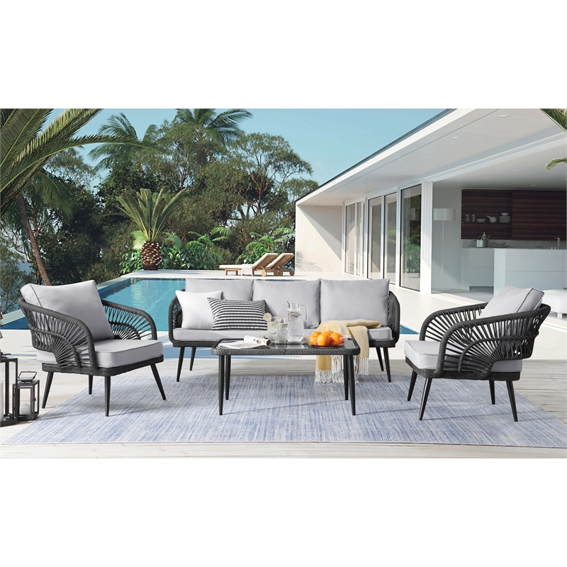 Posh Living Tim  Outdoor 4pc Seating Group Black