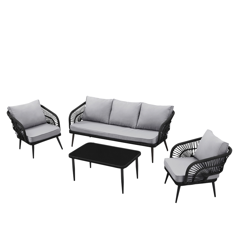 Posh Living Tim  Outdoor 4pc Seating Group Black