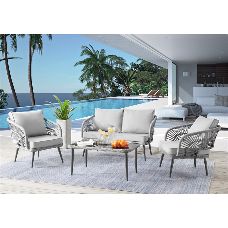 Posh Living Tim  Outdoor 4pc Seating Group Light Grey