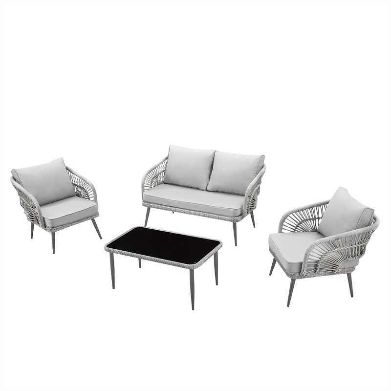 Posh Living Tim  Outdoor 4pc Seating Group Light Grey