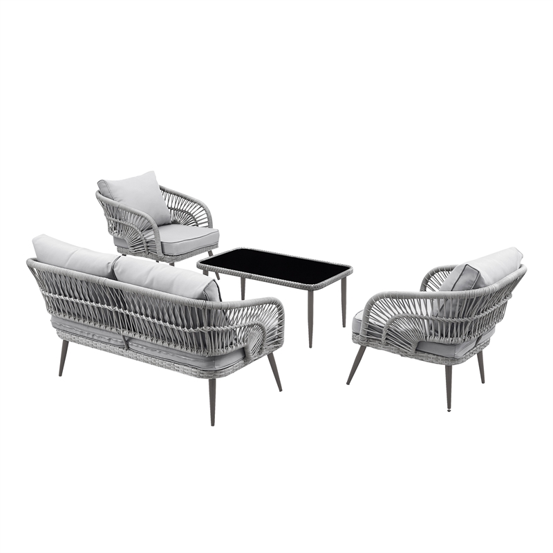 Posh Living Tim  Outdoor 4pc Seating Group Light Grey