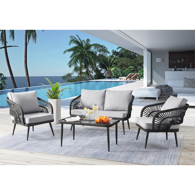 Posh Living Tim  Outdoor 4pc Seating Group Black