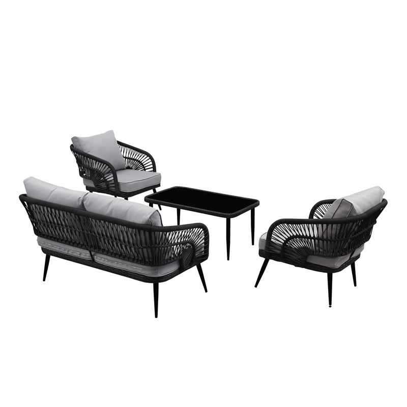 Posh Living Tim  Outdoor 4pc Seating Group Black