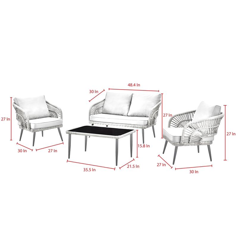 Posh Living Tim  Outdoor 4pc Seating Group Black