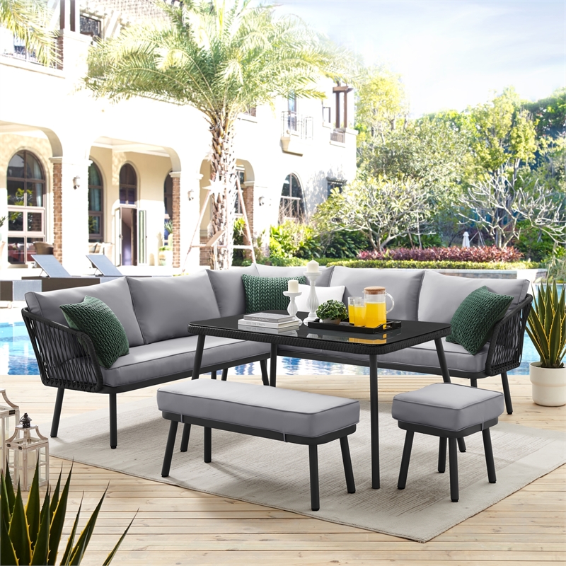 Posh Living Trayvon  Outdoor 5pc Seating Group Black