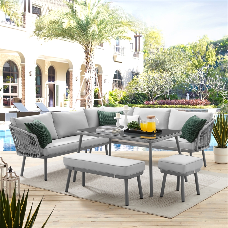 Posh Living Trayvon  Outdoor 5pc Seating Group Light Grey