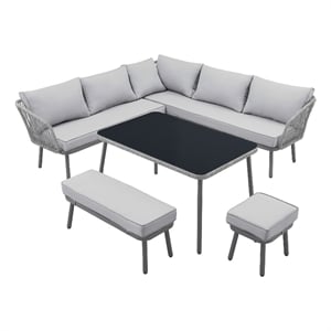 Posh Living Trayvon  Outdoor 5pc Seating Group Light Grey