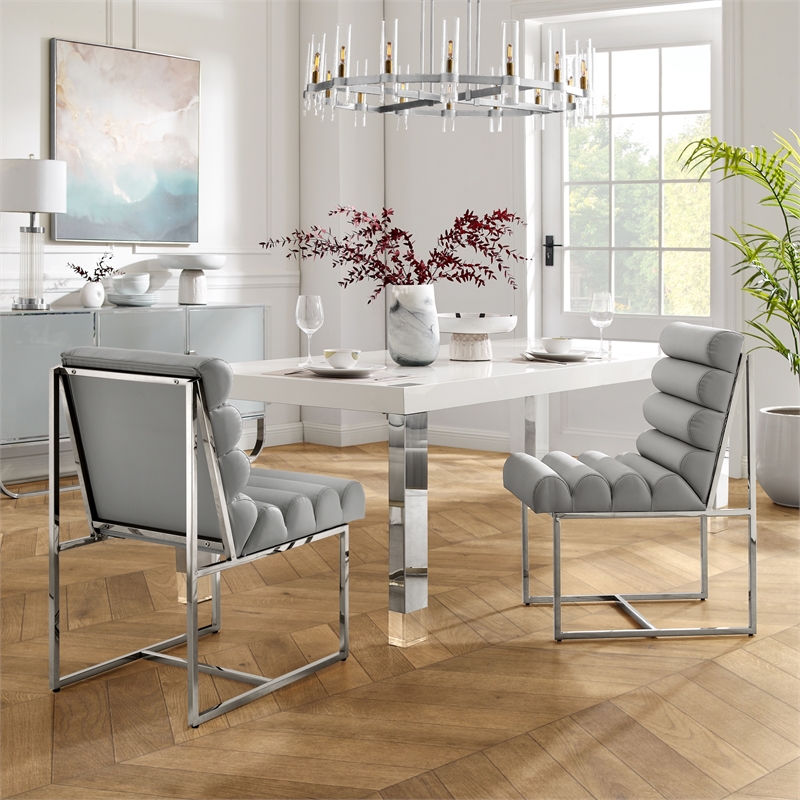Posh Living Makynlee PU Leather Armless Dining Chair Grey/Chrome