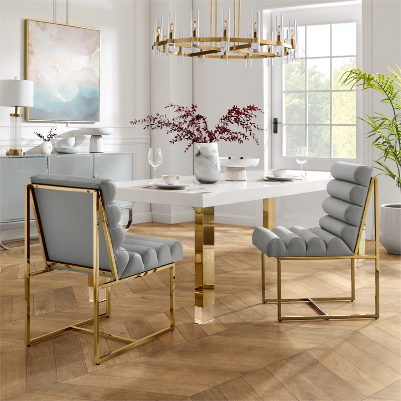 Posh Living Makynlee PU Leather Armless Dining Chair Grey/Gold