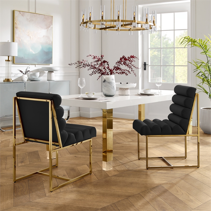 Posh Living Makynlee PU Leather Armless Dining Chair Black/Gold