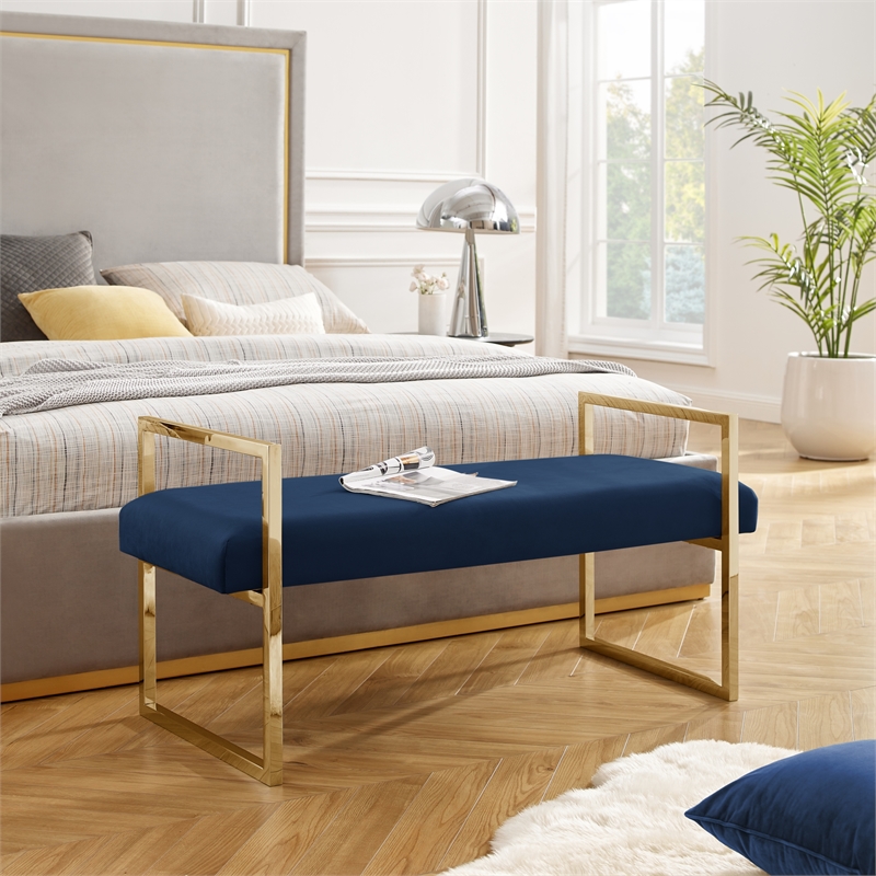 Posh Living Makynlee Velvet Bench Navy/Gold