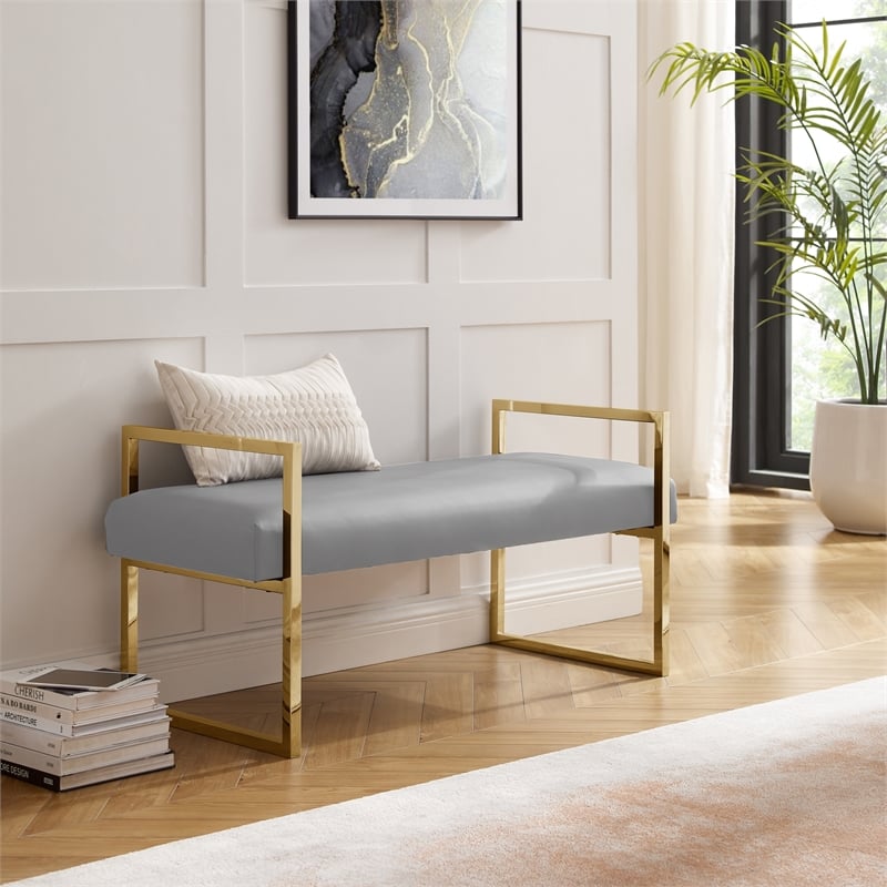 Posh Living Makynlee PU Leather Bench Grey/Gold