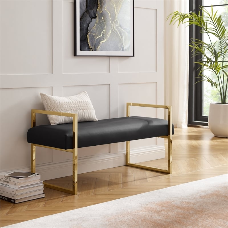 Posh Living Makynlee PU Leather Bench Black/Gold