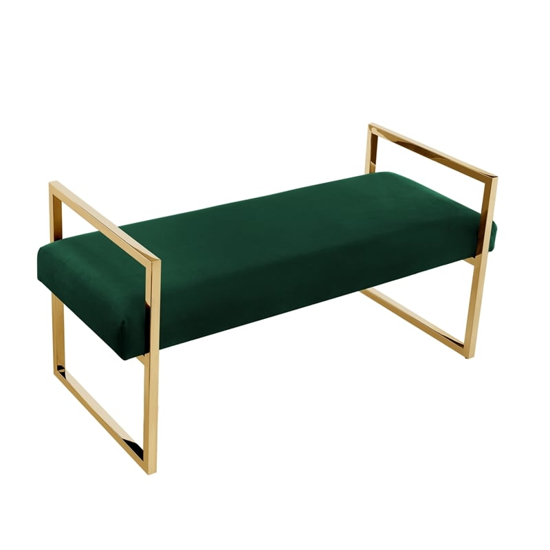 Posh Living Makynlee Velvet Bench Hunter Green/Gold