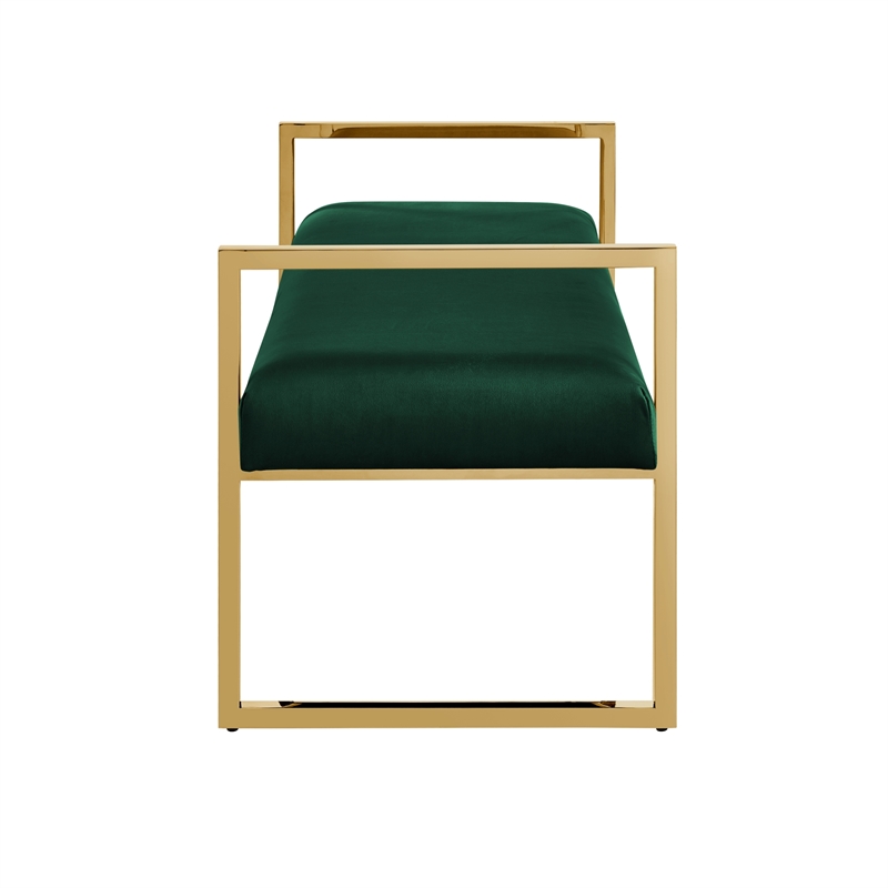 Posh Living Makynlee Velvet Bench Hunter Green/Gold