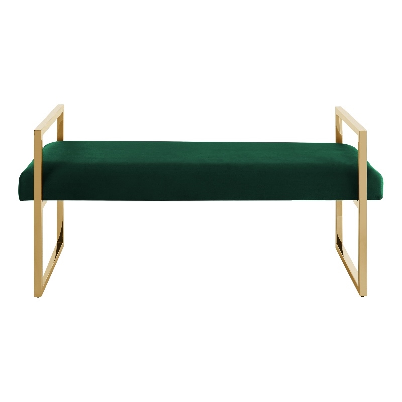 Posh Living Makynlee Velvet Bench Hunter Green/Gold