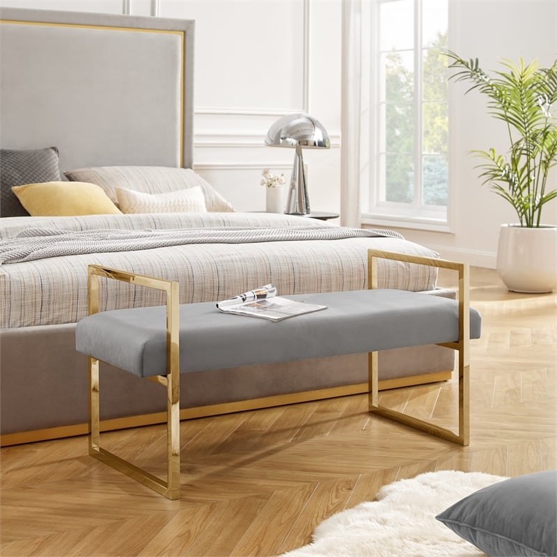 Posh Living Makynlee Velvet Bench Grey/Gold