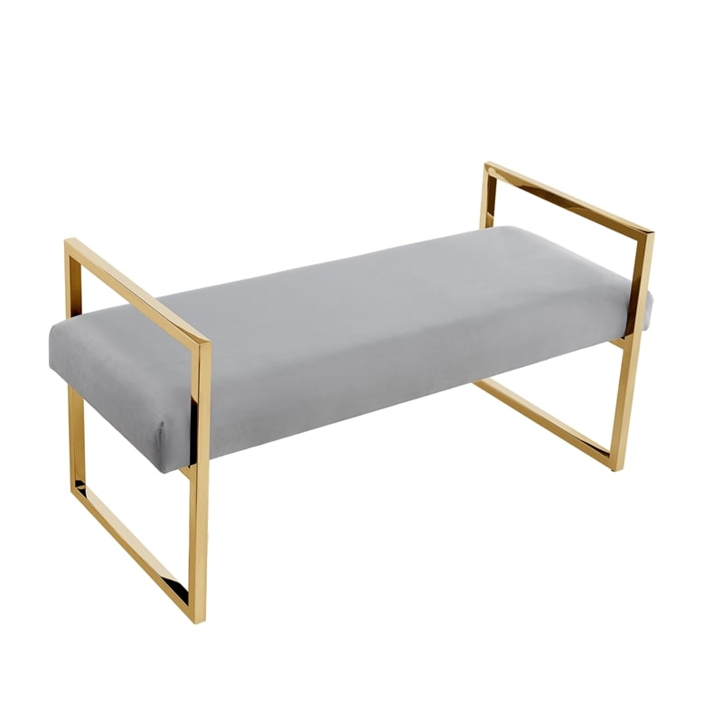 Posh Living Makynlee Velvet Bench Grey/Gold