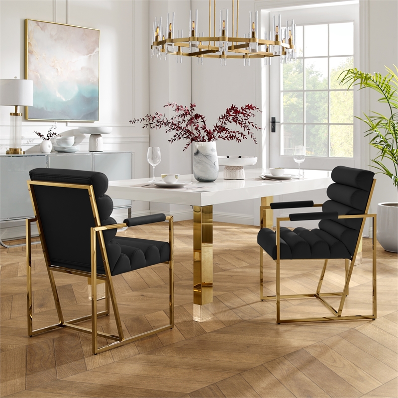 Posh Living Makynlee PU Leather Dining Chair with Arm Black/Gold