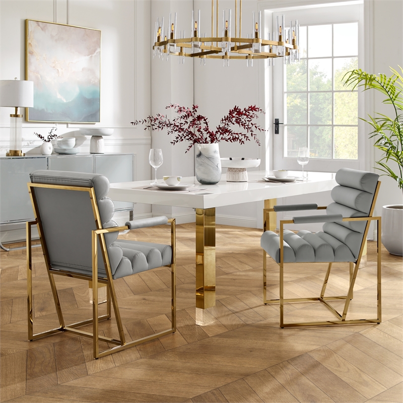 Posh Living Makynlee PU Leather Dining Chair with Arm Grey/Gold