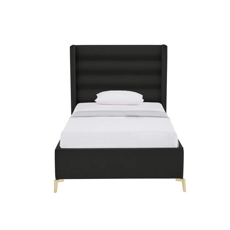 Posh Living Kaeson Upholstered Velvet & Wood Twin XL Platform Bed in Black