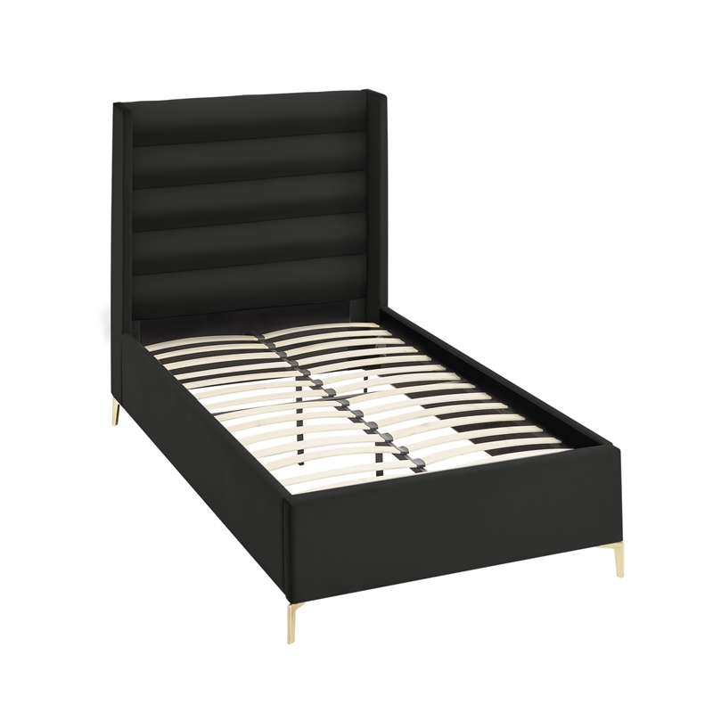 Posh Living Kaeson Upholstered Velvet & Wood Twin XL Platform Bed in Black