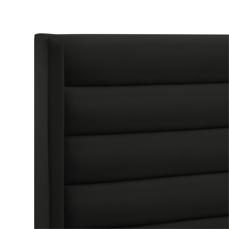Posh Living Kaeson Upholstered Velvet & Wood Twin XL Platform Bed in Black