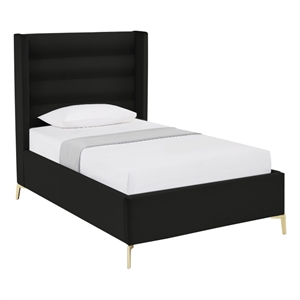 Posh Living Kaeson Upholstered Velvet & Wood Twin XL Platform Bed in Black