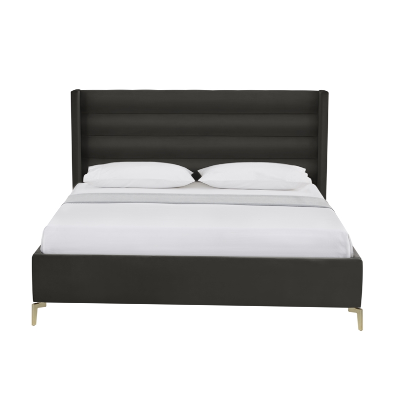 Posh Living Kaeson Upholstered Velvet & Wood King Platform Bed in Black