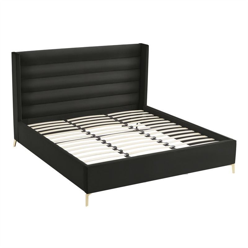Posh Living Kaeson Upholstered Velvet & Wood King Platform Bed in Black