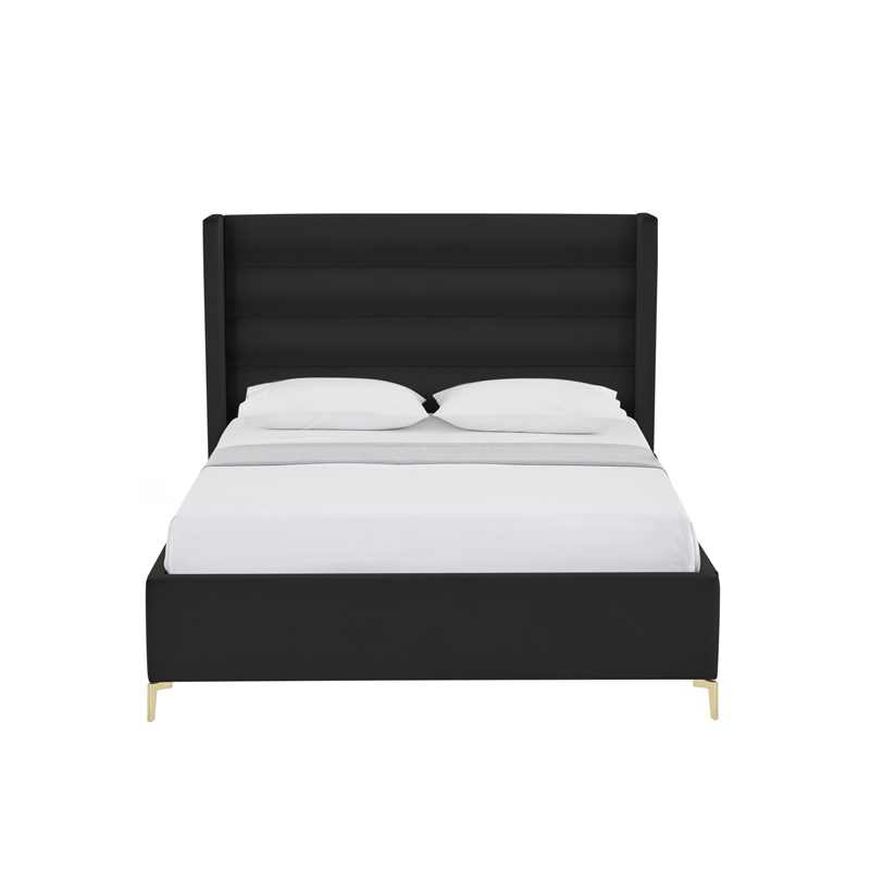 Posh Living Kaeson Upholstered Velvet & Wood Queen Platform Bed in Black