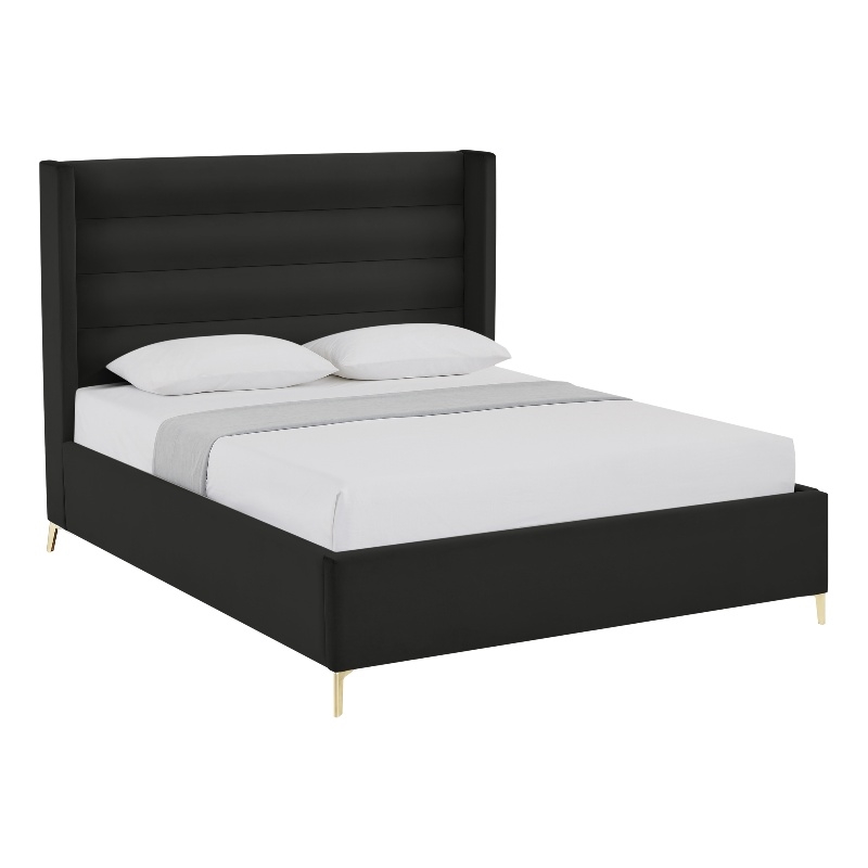 Posh Living Kaeson Upholstered Velvet & Wood Queen Platform Bed in Black