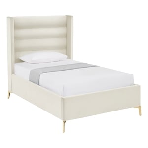 Posh Living Kaeson Upholstered Velvet & Wood Full Platform Bed in Cream White
