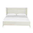 Posh Living Kaeson Upholstered Velvet & Wood King Platform Bed in Cream White