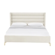 Posh Living Kaeson Upholstered Velvet & Wood Queen Platform Bed in Cream White