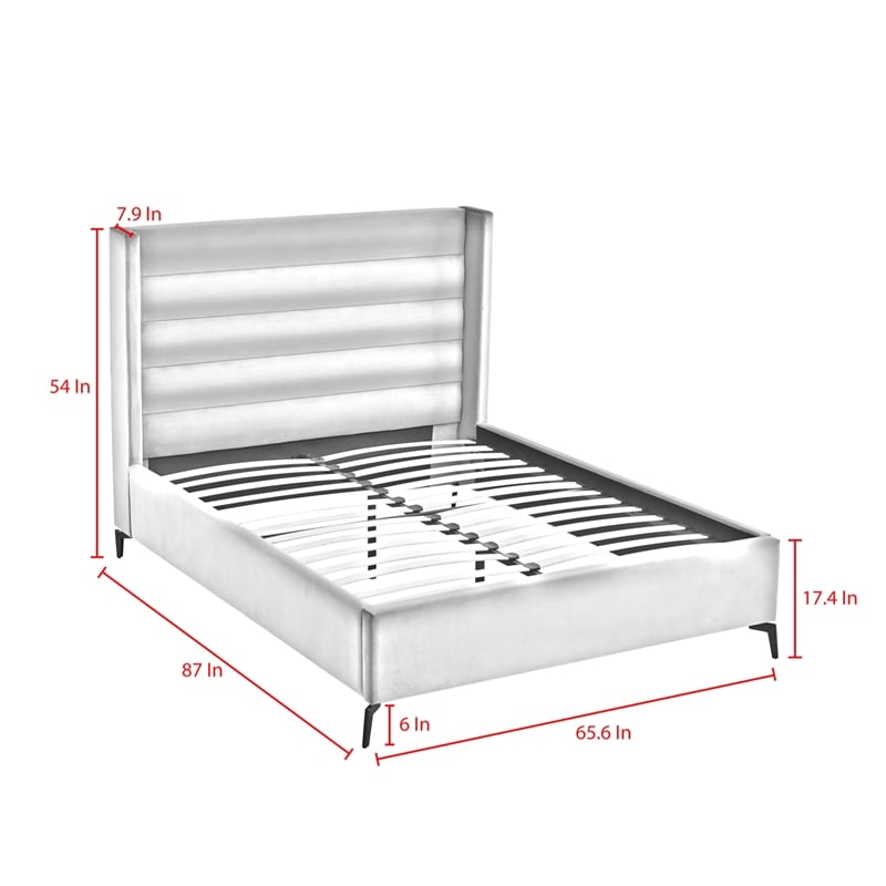 Posh Living Kaeson Upholstered Velvet & Wood Queen Platform Bed in Cream White