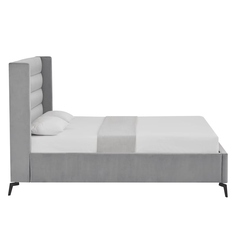 Posh Living Kaeson Upholstered Velvet & Wood Twin XL Platform Bed in Light Gray