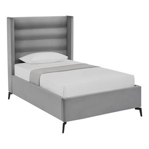 Posh Living Kaeson Upholstered Velvet & Wood Twin XL Platform Bed in Light Gray
