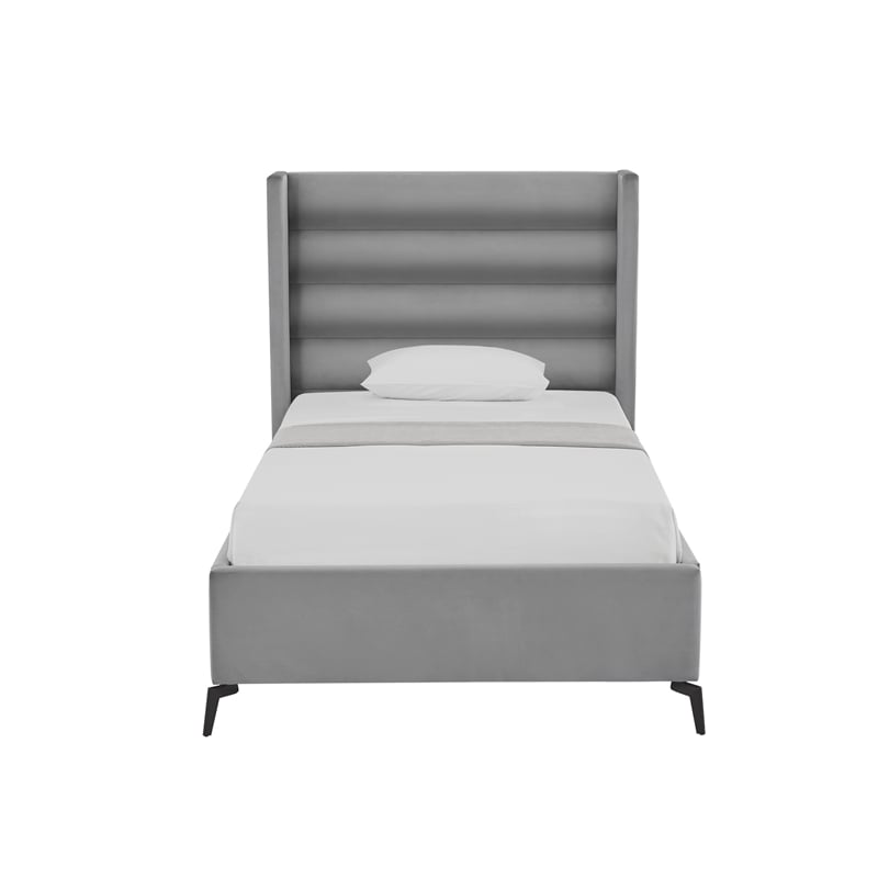 Posh Living Kaeson Upholstered Velvet & Wood Full Platform Bed in Light Gray