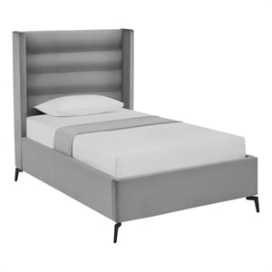 Posh Living Kaeson Upholstered Velvet & Wood Full Platform Bed in Light Gray