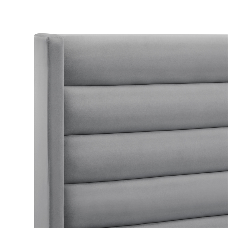 Posh Living Kaeson Upholstered Velvet & Wood King Platform Bed in Light Gray