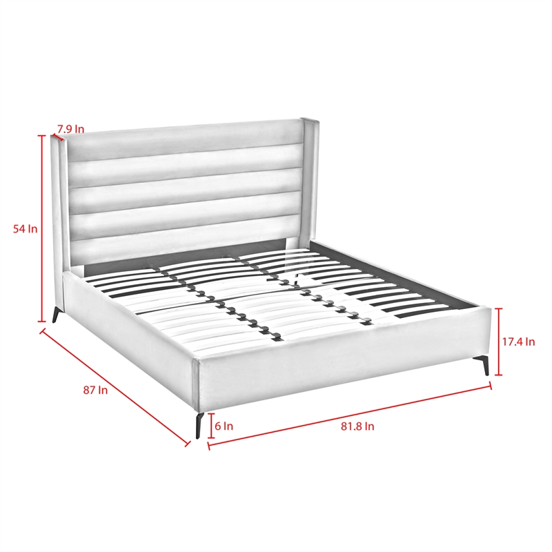 Posh Living Kaeson Upholstered Velvet & Wood King Platform Bed in Light Gray