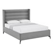 Posh Living Kaeson Upholstered Velvet & Wood Queen Platform Bed in Light Gray