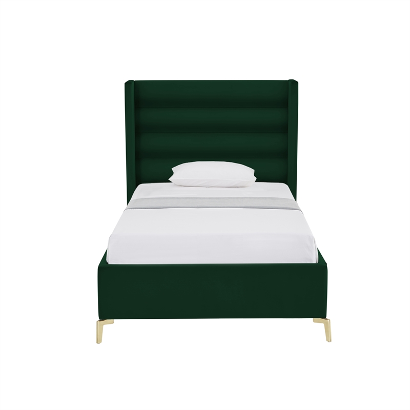 Posh Living Kaeson Upholstered Velvet & Wood Twin XL Platform Bed in Green