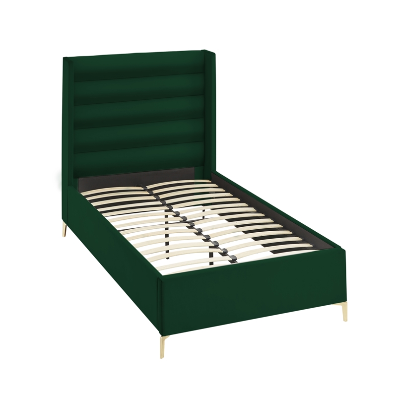 Posh Living Kaeson Upholstered Velvet & Wood Twin XL Platform Bed in Green