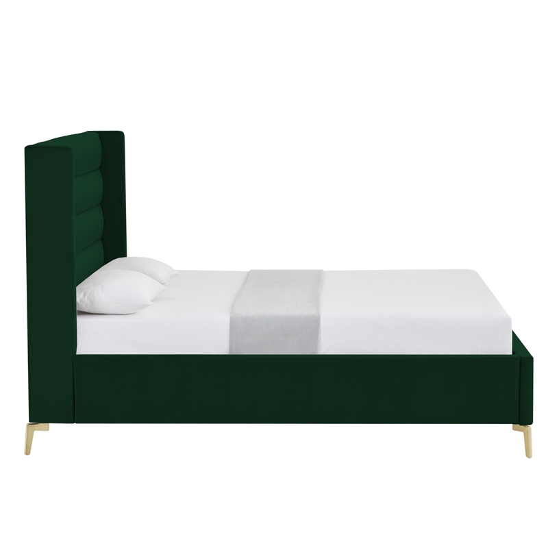Posh Living Kaeson Upholstered Velvet & Wood Full Platform Bed in Green