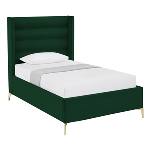 Posh Living Kaeson Upholstered Velvet & Wood Full Platform Bed in Green